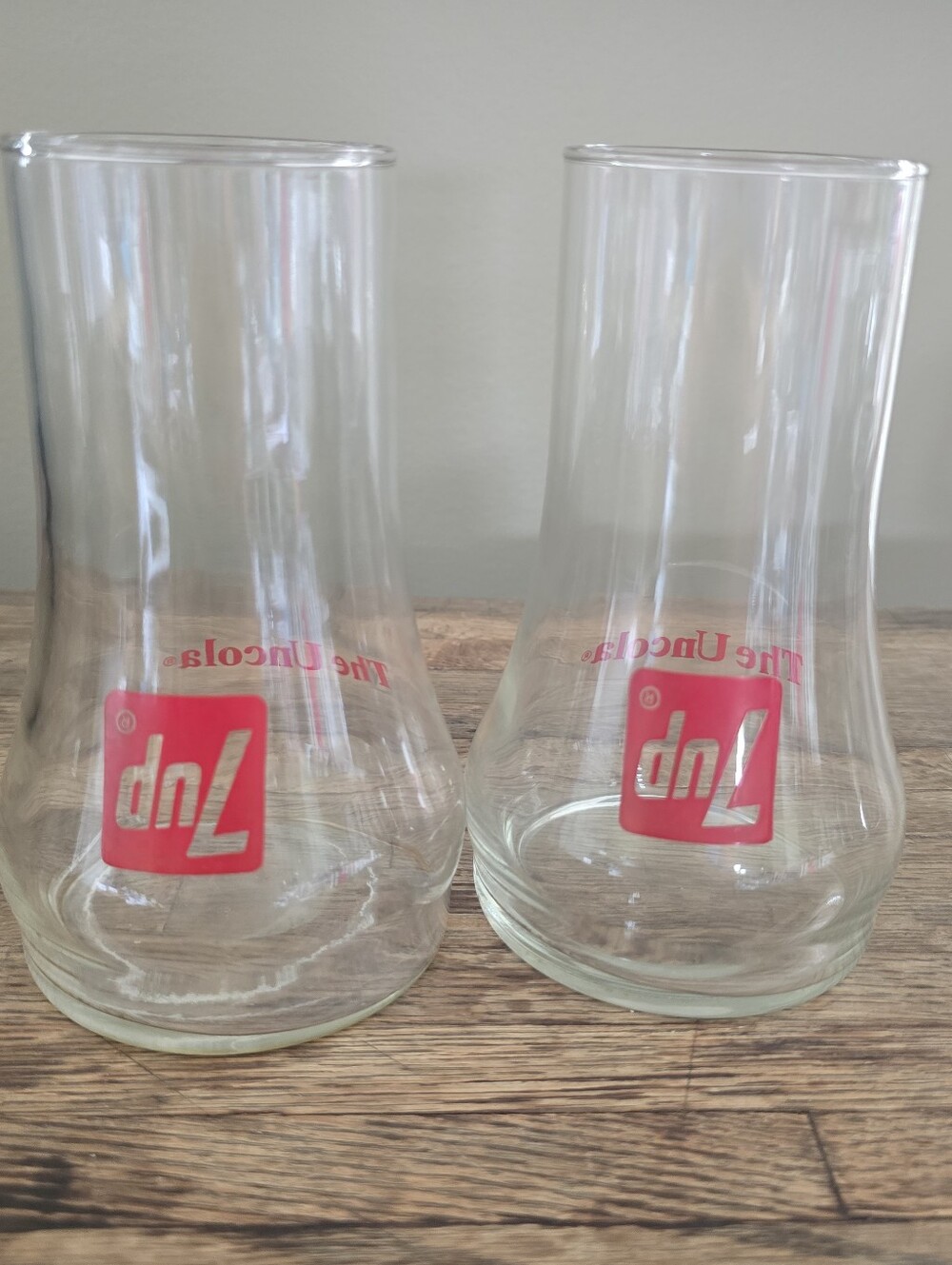 Vintage 7 up "The Uncola" Clear Drinking Glasses - Red Logo (Set of 2)